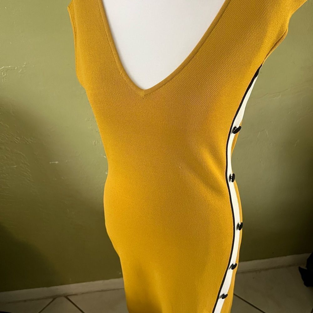 New York & Company Yellow Bodycon Midi Dress